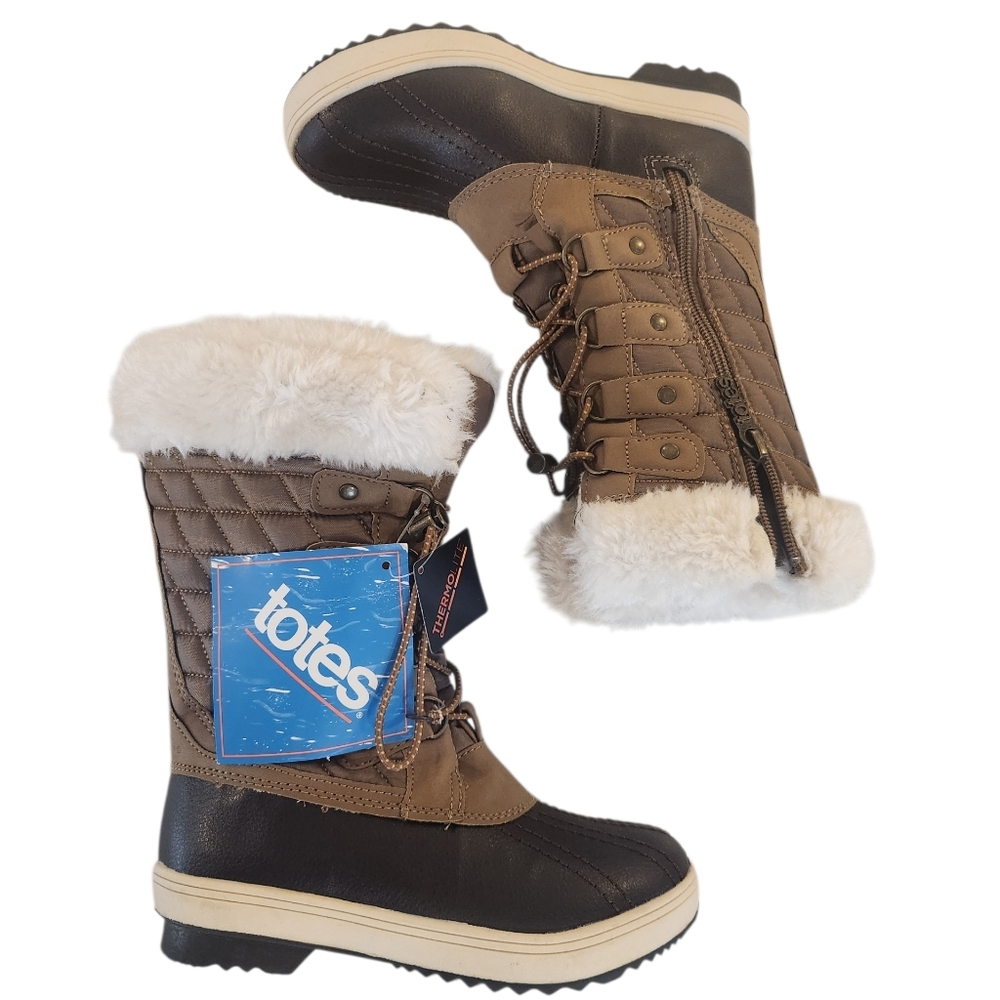 Totes "Shirley" Tall | Brown | Lace-Up Winter Boots Girl's Size 13